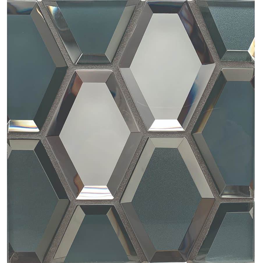 Walker Zanger Biseau 3-7/8 X 2-7/8 Elongated Hex Mosaic In Gloss Steel Blue Blend
